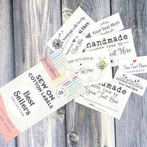 Custom Sewing Label Pack, Personalized fabric labels, labels tags for crochet projects, iron on quilting labels, cotton tags - CP01