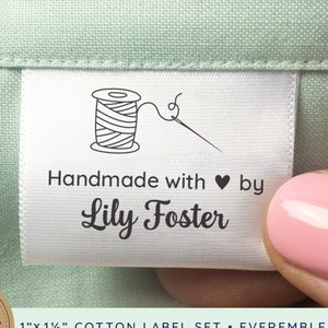 Sewing Label Set with Needle & Thread, Satin Custom branding tags, Personalized sewing tags, clothing tags, craft show tags - SC06