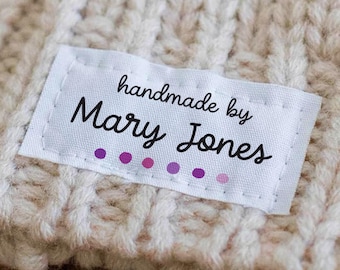 Etiquetas de algodão personalizadas com bolinhas coloridas para costura, etiquetas modernas com círculos para patchwork, etiquetas degradê personalizadas para tricô, etiqueta com nome, sua mensagem
