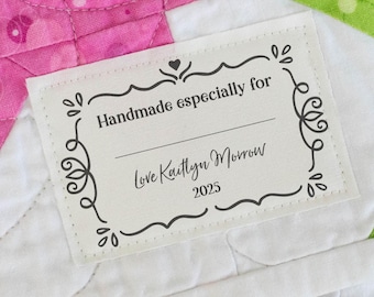 Etiquetas de tela con borde en espiral de 5 x 7,5 cm cada una, etiquetas grandes de algodón para rellenar, etiquetas para edredones para coser o planchar, 12 por juego - RS32