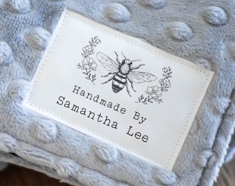 Honey bee Set of 12 Sewing Labels, Iron on or Sew on Quilt Tags, Personalized Blanket label, Quilt Patch, Cotton Label for Quilt Gift - RS14