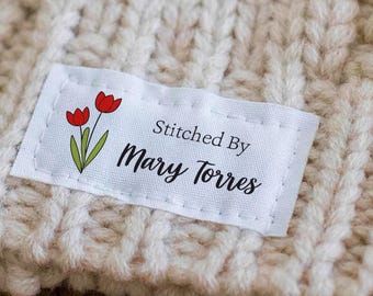 Tulip Cotton Labels, Personalized Fabric Tags for Handmade Items, Sew or Iron Quilt patch