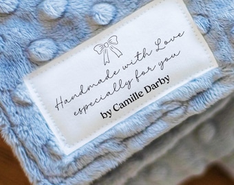 Bow emoji Sew in labels, cottagecore cotton soft iron on patches custom, dainty bow feminine Personalized sewing tags