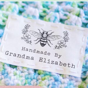 Etykiety materiałowe Honeybee, bawełniane metki 2x3, personalizowane metki do szycia, 12 sztuk w zestawie – RS14