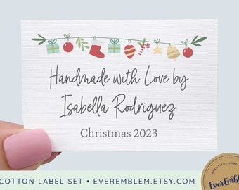 Christmas sewing tags, Holiday fabric labels, quilting label iron on, cotton fabric label Christmas, gift for quilters, sewing gifts - RS18