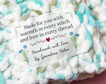 Floral Message iron on labels, Handmade with love quilting label, Colorful flower quote sew on blanket tag set, Personalized sewing tags