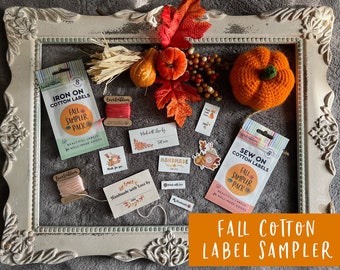 Fall Label Set, Fall iron on label set, Thanksgiving tags, Autumn fabric labels, sew on cotton tags, Autumn label pack, Fall sampler sewing