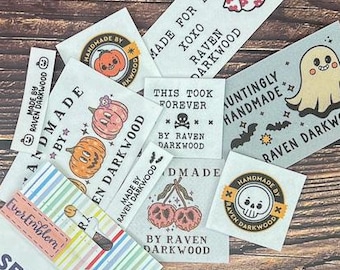 Etiquetas de Halloween para coser, de algodón, con diseño de calaveras, para coser, crochet y acolchado. Parches de fantasmas y calabazas para planchar o coser. CP05