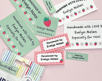 Etiquetas con nombre de fresa, etiquetas de tela de algodón rosa para coser, crochet y acolchado, para coser o planchar, paquete de muestra de etiquetas de costura - CP04