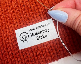 Set of Cotton fabric tags, Sheep personalized iron-on labels, sew-on knitting, crochet tag