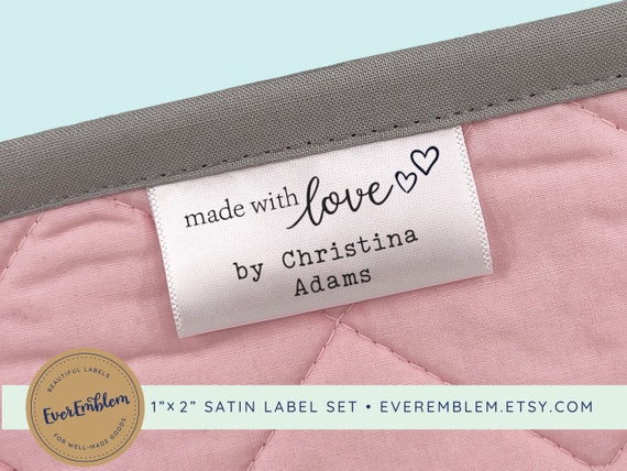 Satin Made With Love Tags Etsy Shop Labels Custom Branded Label Sewing Labels Custom Clothing Tags Logo Tags Ribbon Labels Etsy SG06 Etsy Canada