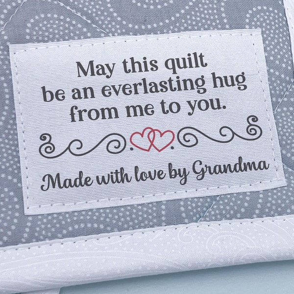 Etiquetas personalizadas para colchas con cita, diseño de corazón, etiquetas de algodón de 2x3 pulgadas, personalizadas, 12 unidades para coser o planchar por juego - RS36