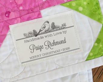 Etiquetas navideñas con diseño de pájaros, 5 x 7,5 cm cada una, etiquetas de tela de algodón para patchwork, para coser o planchar, 12 unidades por juego - RS29