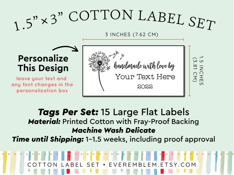 Cotton sewing label set customized with your text, quilting label, quilt patch, handmade fabric label, blanket tag, personalized RE02 image 2