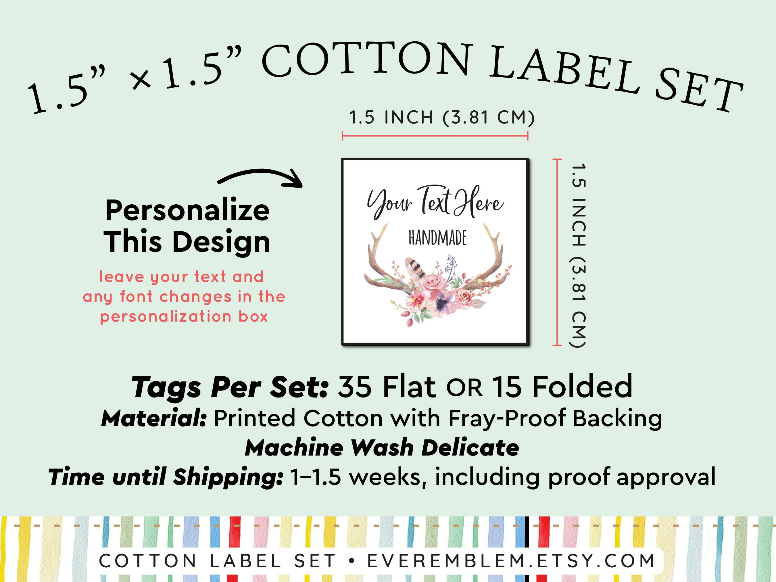 Personalized Crochet Labels for Handmade Items and Gifts on Organic Cotton  fabric Tags 