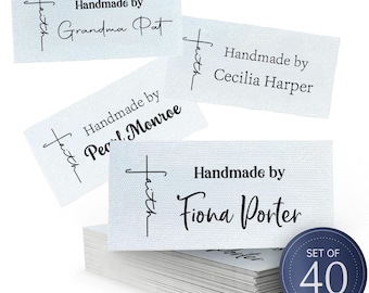 Faith Design Cotton fabric tags, Christian Cross personalized iron-on labels, knitting or crochet tag, Religious
