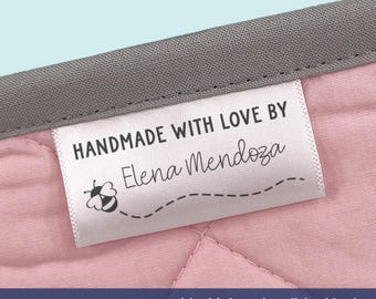 Aangepaste satijnen stoffenlabels, gepersonaliseerde kledinglabels, handgemaakt met label, naailabel