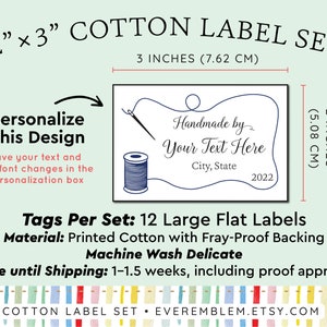 Set of 12 Sewing Labels, Iron on or Sew on Quilt Tags, Personalized Blanket label, Custom Quilt Patch, Cotton Label for Quilt Gift RS12 image 2