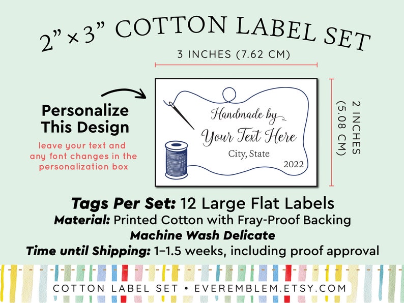 Set of 12 Sewing Labels, Iron on or Sew on Quilt Tags, Personalized Blanket label, Custom Quilt Patch, Cotton Label for Quilt Gift RS12 image 2