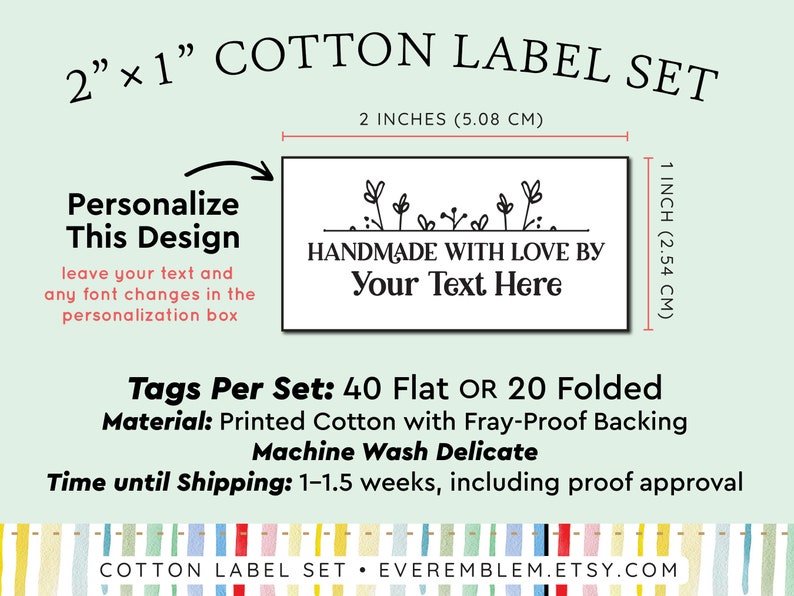 Set of Cotton fabric tags, iron on labels, craft show tag, knitting label, sewing label, folded tag, branding, custom fabric label LS23 image 3
