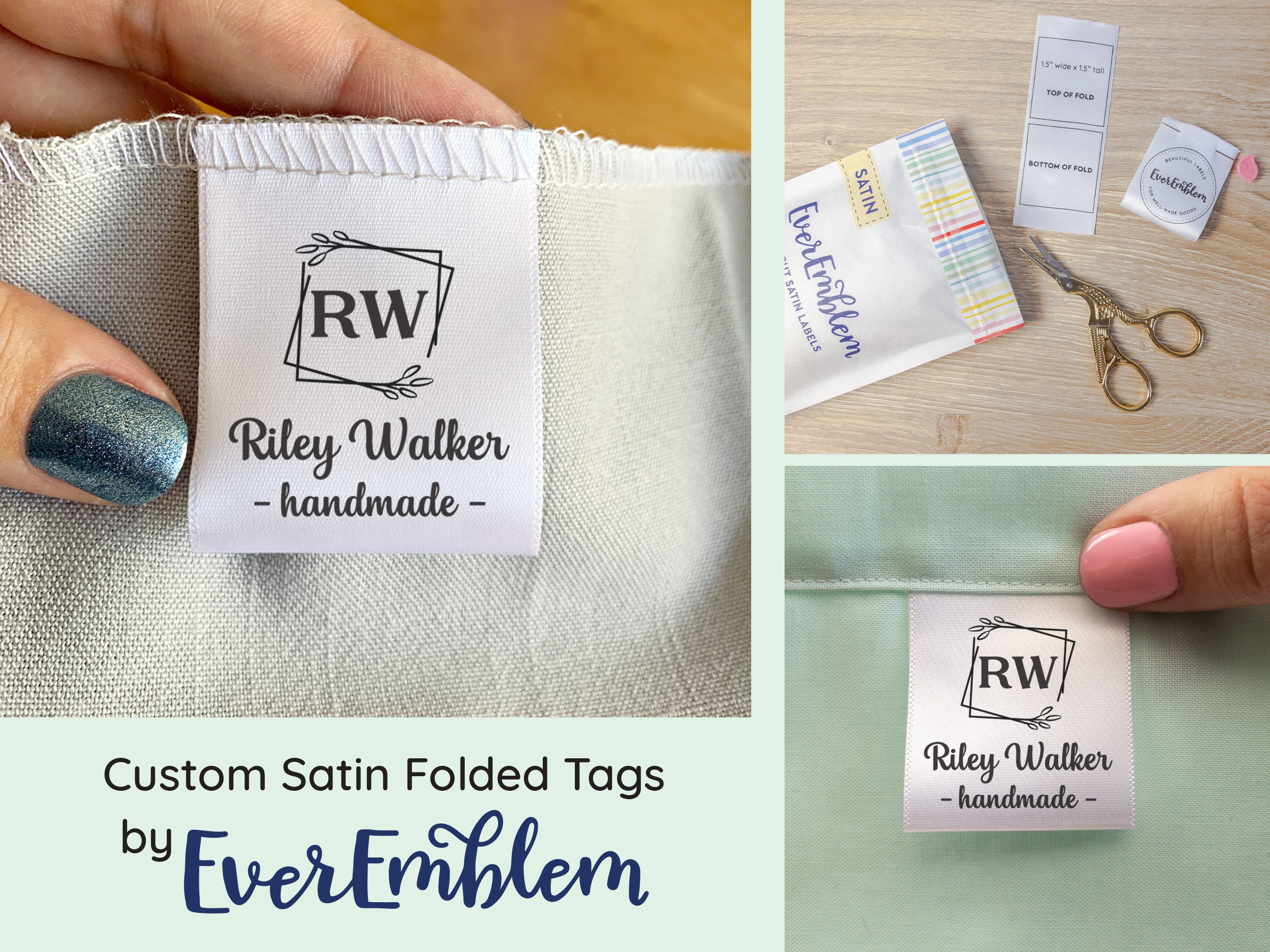 50 Small Folded Custom Tag / Satin Custom Labels/ Washable Tags/ Thermal  Printed Clothing Labels 