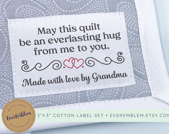 Sewing Label Set with quote, custom printed cotton quilting tags, memory of grandma iron on tags, quilting tags, Large blanket labels - RS36