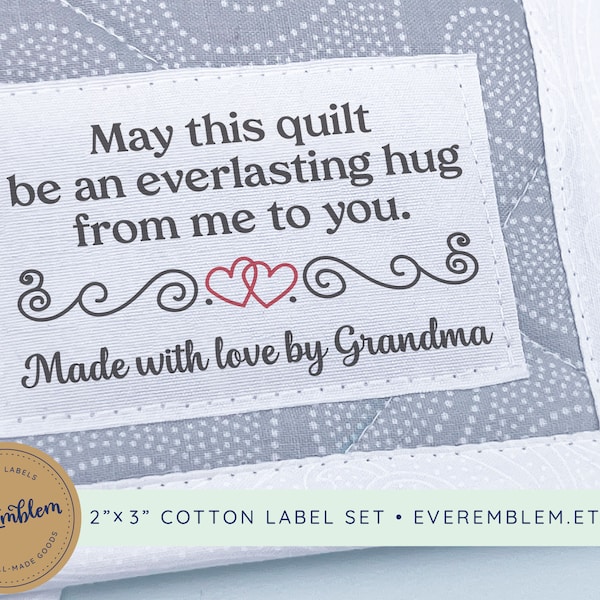Sewing Label Set with quote, custom printed cotton quilting tags, memory of grandma iron on tags, quilting tags, Large blanket labels - RS36