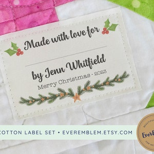 Holiday sewing labels, cotton quilting tags, Christmas fabric labels, quilting iron on tags, gift for sewing moms, quilting tags iron RS25 image 8