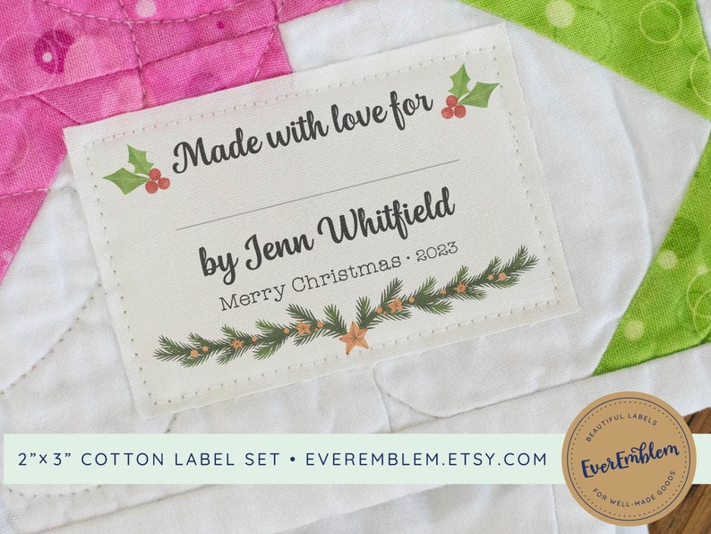 Holiday sewing labels, cotton quilting tags, Christmas fabric labels, quilting iron on tags, gift for sewing moms, quilting tags iron RS25 image 8