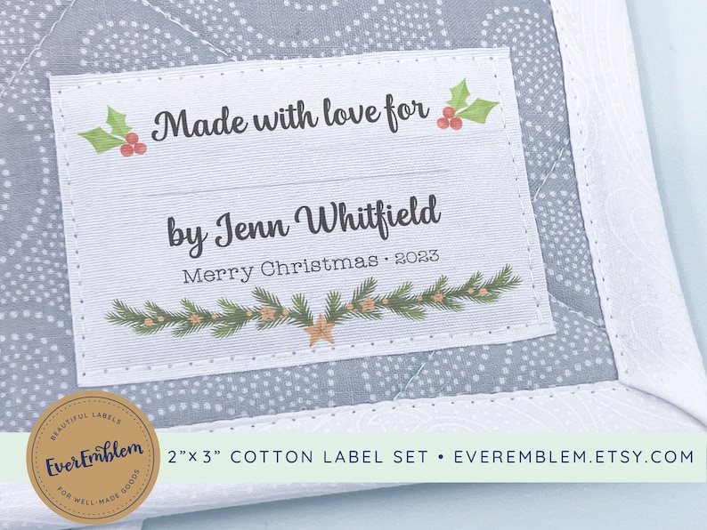 Holiday sewing labels, cotton quilting tags, Christmas fabric labels, quilting iron on tags, gift for sewing moms, quilting tags iron RS25 image 1