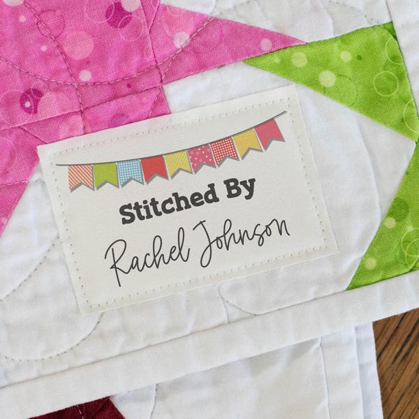 Baby Blanket Labels, Colorful bunting Custom Large Cotton Tags, Rainbow color Personalized Sewing Labels, 12 per Set
