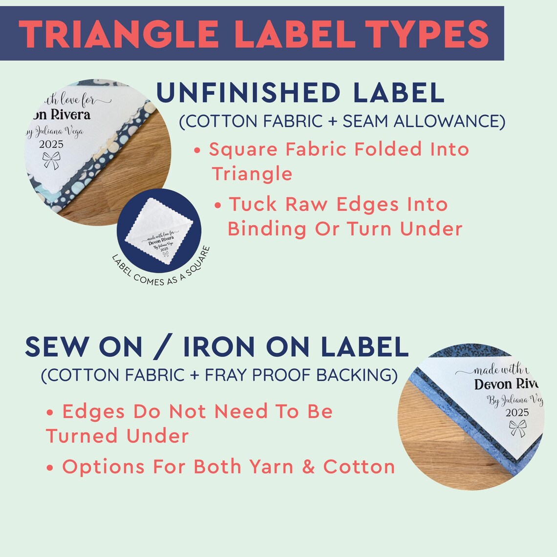 Custom Triangle Cotton Fabric Label - Personalized Corner Quilt Tag ...