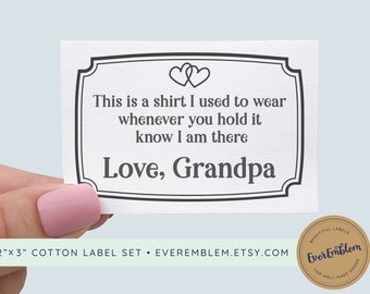 Sewing Label Set with Quote, memory of grandpa iron on tags, custom printed cotton quilting tags, quilting tags, Large blanket labels - RS37