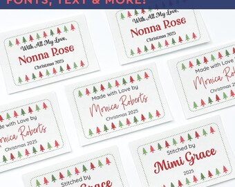 Etiquetas navideñas personalizadas con nombre, etiquetas de algodón de 2x3 pulgadas, etiquetas de tela personalizadas, 12 unidades por juego - RS24