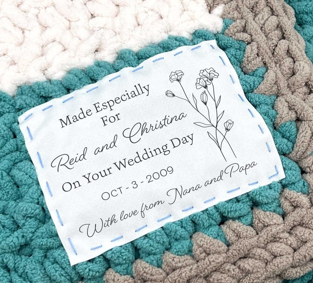 Wedding Quilt Label for Handmade Blanket Custom Printed Patch, Cotton