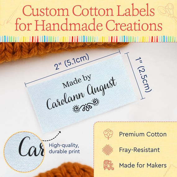 Set of Cotton Sewing tags, fabric product label, iron on branding, personalized patches