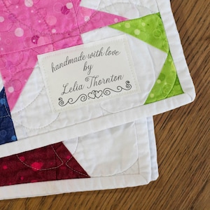 Étiquettes de couture personnalisées en coton avec signature manuscrite, étiquettes thermocollantes pour patchwork, imprimez votre propre texte sur étiquette en tissu, lot de 12