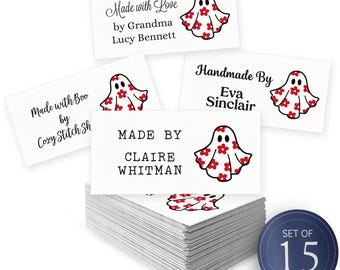 Ghost Halloween Cotton Sewing Labels | Custom Fabric Tags for Quilts, Knitting (Set of 15)