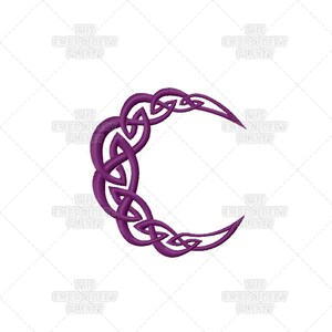 May include: Purple Celtic knot design in the shape of a crescent moon.