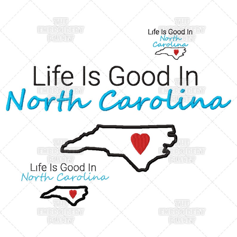 North Carolina crafts, Life is Good in North Carolina, Quote embroidery, Word Art, Machine Embroidery, Pattern, Design image 1