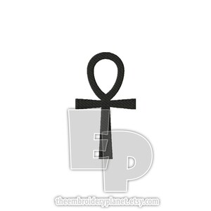 May include: Black and white Ankh symbol, an ancient Egyptian hieroglyph, representing life, eternity, and power.
