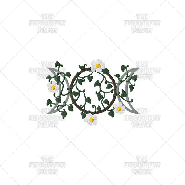Borduurontwerp met drievoudige maan: heidens bloemenpatroon Wicca (digitale download)