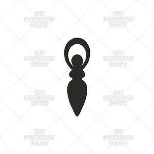 May include: A black embroidery design featuring a stylized female figure with an oval head, a circular halo, and a teardrop-shaped body. The design is set against a white background with a repeating diamond pattern and the text "THE EMBROIDERY PLANET".