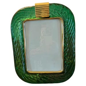 Emerald Green Twisted Murano Glass and Brass Photo Frame