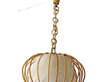 Louis Sognot Rattan Pendant Chandelier, Hand-Woven Wicker, 1950s-1960s