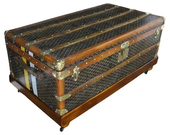Baúl de cabina Goyard de los años 20, 100 cm, en lona Chevrons