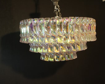 Mid Century Iridescent Chandelier, Multi Color Venini Style Chandelier