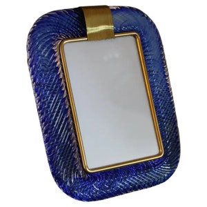 2000’s Saphir Blue Twisted Murano Glass and Brass Photo Frame by Barovier e Toso