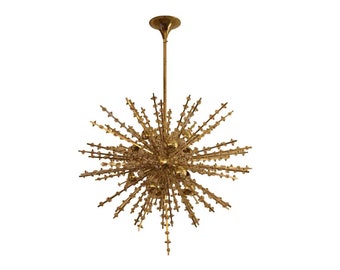 Extra Large Sputnik Chandelier in Brass and Clear Crystal Flowers