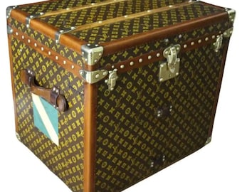 Vintage Louis Vuitton Steamer Trunk, Monogram Canvas, Turquoise Motif